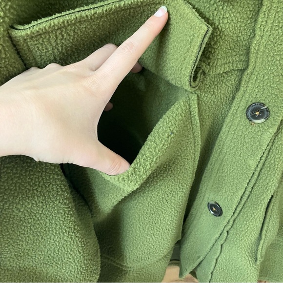 Free People Olive Green Button Up Fleece James Jacket Size L - Picture 13 of 16